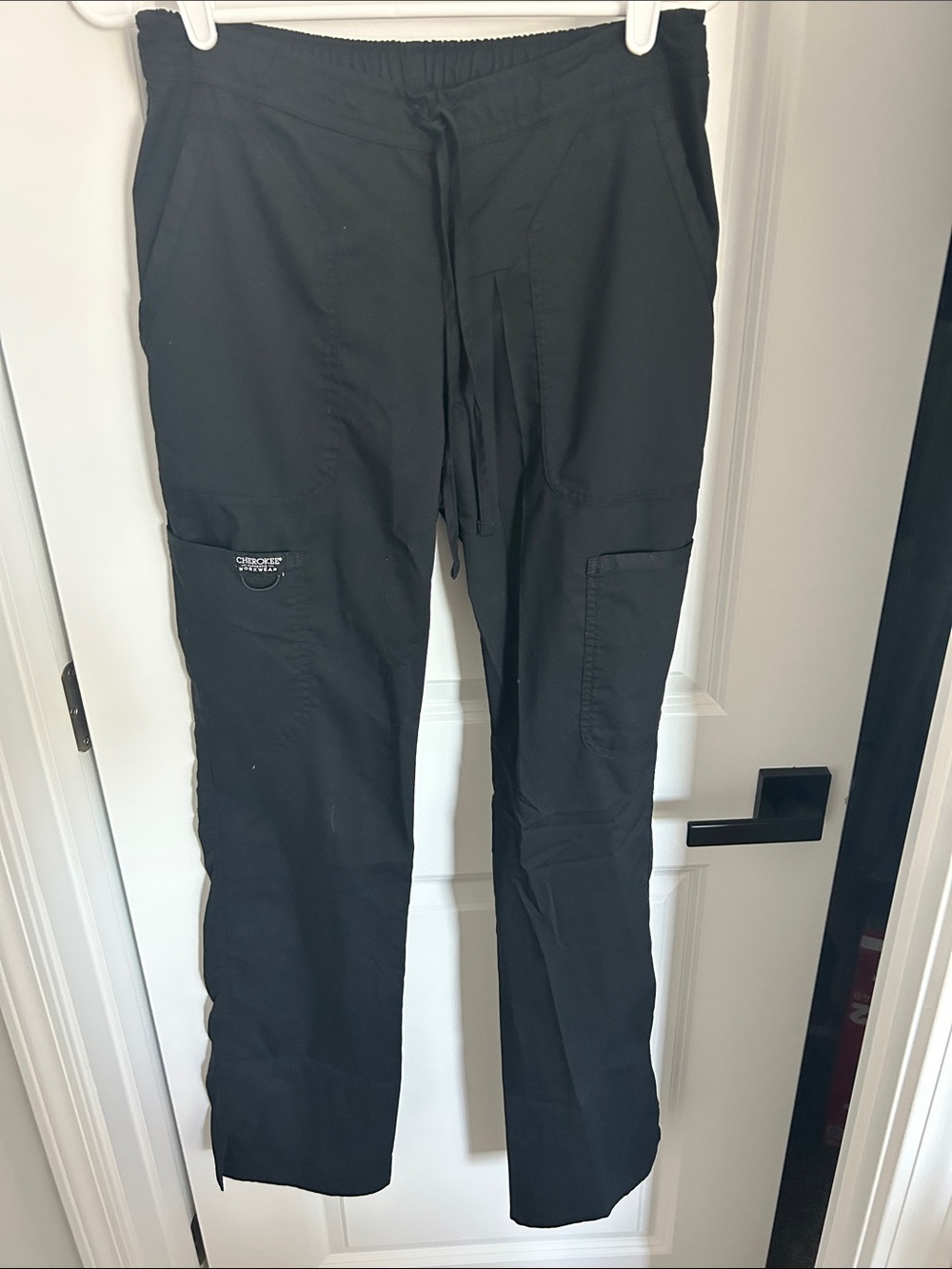 Cherokee Workwear Women’s Black Cargo Trousers with Drawstring Waist